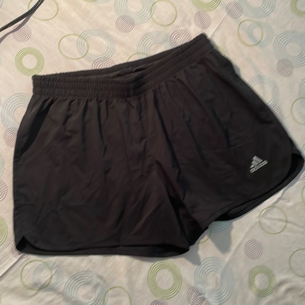 Adidas black running shorts, lined, size S4”